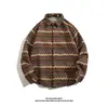 Estilo Étnico Mezcla de Algodón y Lana Gruesa Tejido Jacquard Grueso Cárdigan con Botones Suéter para Hombre Primavera y Otoño Chaqueta Unisex