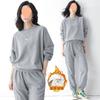 419# Traje deportivo de gofre grueso con forro polar para mujer, otoño e invierno, nuevo conjunto de dos piezas de suéter casual de manga larga de moda