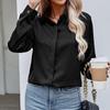 Camisa informal holgada de manga larga de color liso para mujer, cuello en V, botones oscuros, de gasa, 2023