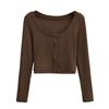 Cardigan de Tricô Puro Spice Girl Manga Longa Vintage Gola Redonda Fivela Curta Costas Expostas Camisa Slim Fit Camiseta Emagrecedora para Mulheres