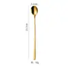 Cuchara y Tenedor para Hielo de Acero Inoxidable 304 Estilo Coreano, Cuchara para Revolver Té de Flor de Miel, Cuchara de Mango Largo para Té con Leche y Café, Tenedor y Cuchara para Postre
