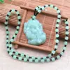 Collar de suéter largo y chic con colgante de vidrio imitación jade y colgante de amatista rosa de la suerte, estilo coreano para mujer, combinable