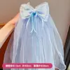 Presilha de Cabelo Infantil para Meninas, Laço de Coroa, Presilha com Borda de Véu, Acessório de Cabelo de Princesa Bordado Estilo Coreano