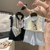 Conjunto de Ropa Nuevo de Verano 2026, Elegante y a la Moda, Conjunto de Dos Piezas de Algodón y Seda para Niña Estilo Sal Marina en Stock