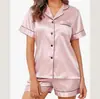 Pijama con Estampado de Lazo Graffiti Sedoso Botones Talla Grande Shorts Conjunto de Dos Piezas Ropa de Casa Estampado Transfronterizo Europeo y Americano