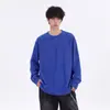 Camiseta redonda texturizada de manga larga para hombre, ajuste limpio de otoño, sudadera deconstruida talla grande, camiseta básica holgada y sencilla