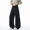 Pantalones Deportivos de Chándal para Hombre de Peso Pesado Americano Color Sólido Pierna Curva Marca de Moda Nueva Holgados Caída Amplia Versátiles Casuales Largos