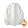 Hoodie de Veludo Americano com Gola Henley Outono/Inverno Novo para Homens e Mulheres Camisa Polo com Toque de Luxo Camiseta de Manga Longa Camisa de Camada Interna Camada Base