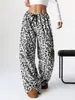 Pantalones Casuales Nuevos Europeos y Americanos de AliExpress Transfronterizos Estampado de Leopardo Pantalones Largos de Pierna Ancha