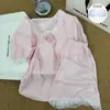 2026 Nuevos Pijamas Dulces y Juveniles con Ribete de Encaje de Manga Corta para Mujer Verano Rayados Ropa de Casa Conjunto de Dos Piezas Venta al por Mayor Transfronteriza