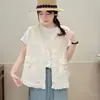 Chaleco Artístico de Algodón y Lino con Cuello en V para Mujer, Top Cardigan Elegante con Adorno de Encaje para Primavera y Verano