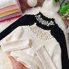 Suéter Básico para Meninas Casual Outono e Inverno Novo Estilo Infantil Indústria Pesada Pérola Gola Alta Meia Doce Camisa Base Combinável Tendência