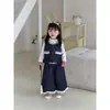 Conjunto Feminino de Primavera Novo Estilo Novo Colete Jeans Calça Wide Leg Conjunto de Três Peças Roupa de Passeio Estilosa Cor Original para Bebê Menina Outono