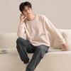 Pijama Caliente de Terciopelo para Hombre Otoño e Invierno de Manga Larga Casual con Forro de Felpa Engrosado Tallas Grandes