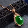 Colgante grande de jade Hetian en forma de huevo chapado en oro rosa de 18 quilates, colgante de jaspe en forma de denier incrustado con corindón rojo, colgante de calcedonia