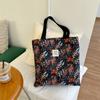 43204 Bolsa de lona pequena com bordado floral fresco, grande capacidade, bolsa de ombro aberta, bolsa de compras portátil feminina