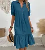Ropa de Otoño Europea 2026 para Mujer Temperamento Elegante Moda Estilo Neutro Manga Corta Solapa Cárdigan Color Sólido Vestido Largo