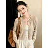 Cárdigan de punto retro con forma de corazón y hebilla dorada pequeña, estilo japonés y coreano, para mujer, una prenda de abrigo de moda para otoño/invierno, perfecta para capas casuales.