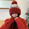 Gorro de Lana Tejido con Bola de Pelo Estilo Fair Isle para Mujer 2025 Nuevo Otoño e Invierno Circunferencia de Cabeza Grande Cálido y Protección contra el Frío Gorro con Protección para los Oídos