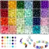 Set de 24 Rejillas de Cuentas Redondas de Vidrio de 8 mm, Cuentas Jelly, Cuentas Burst, Accesorios para Pulseras de Joyería Hecha a Mano DIY