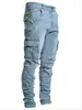 En Stock 2021 Jeans de Hombre de Nuevo Estilo Transfronterizo Europeo y Americano con Bolsillos Laterales, Jeans Ajustados Skinny Nk388
