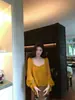Qiaomi STUDIO Blusa Feminina de Manga Longa com Amarração e Textura Francesa, Gola Quadrada Franzida, para Outono