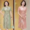 Vestido de Mãe de Meia-Idade Estilo Chinês Novo Verão Cobrindo a Barriga Novo Estilo Temperamento Mulheres de Meia-Idade e Idosas Verão Estilo Nacional Saia de Chiffon