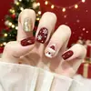Nuevos diseños de arte para uñas: Estilo europeo y americano, con Santa Claus, copos de nieve, pequeños lunares y purpurina, en resumen, uñas postizas de forma cuadrada, al por mayor