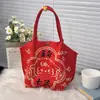Bolsa de Hombro de Punto para Boda de Año Nuevo Patrón de Dibujos Animados Gran Capacidad Plegable Ligera Bolsa de Punto para Compras