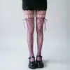 Medias de Rejilla con Lazo y Cordones Calcetines de Jacquard Retro Adelgazantes Estilo Japonés Encaje Hueco Medias Estilo Milenio
