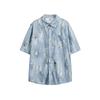 Camisa Floral de Manga Corta de Mezclilla Lavada Retro Estilo Americano Tie-Dye Verano para Hombre y Mujer Ins Trendy Versátil Casual