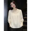 Blusa de manga farol con cuello de encaje hueco estilo francés para mujer, nueva colección otoño 2026, diseño blanco, blusa de nicho y elegante