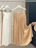 Falda Plisada Larga para Mujer con Cintura Elástica y Cordón, Color Sólido de Verano, Adelgazante, con Caída, Versátil, Casual, Elegante, de Corte A