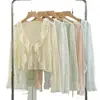 Cárdigan de Borde Fruncido con Protección Solar para Mujer, Chal Delgado de Encaje de Verano, Para Combinar con Vestido, Blusa, Chaqueta, Top, Blanco, Talla Única