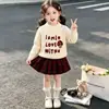 Conjunto de Suéter para Niña Otoño e Invierno Nuevo Estilo Suéter de Punto Inglés Estilo Coreano Elegante Falda a Cuadros Conjunto de Suéter y Falda para Niña