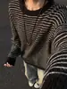 Suéter de Tricô Listrado Gola Redonda Estilo Americano Masculino Outono Solto Estilo Preguiçoso Toque Jovem Suéter Camada Base Camada Superior