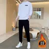 Conjunto de Dos Piezas con Forro de Polar para Hombre Talla Grande Casual Otoño-Invierno Conjunto de Sudadera de Manga Larga con Cuello Redondo