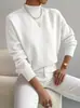 Suéter de Gola Alta Meia-Calça Outono e Inverno Cruzado de Malha Longa Moda Feminina Comércio Exterior Amazon Cor Sólida Solto Top de Malha
