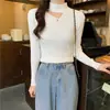 Suéter Tendência 2026 Outono/Inverno com Recortes para Mulheres, Blusa de Tricô Manga Longa Gola Alta Meia-Estação Primavera/Outono