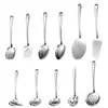 Juego de Utensilios de Cocina de Acero Inoxidable con Cuchara y Espátula para Cocina Casera, Incluye Espátula, Cuchara Ranurada, Cuchara para Sopa, Espátula Ranurada, Rastrillo para Harina, Espátula con Forma de Hoja, Juego de 11 Piezas