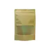 Bolsa de Papel Kraft con Ventana Bolsa para Empaque de Alimentos Auto-parante Auto-sellante Té Nueces Snack Bolsa de Papel Kraft Sellada con Cremallera