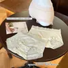 Pantaletas Frescas de Verano de Cintura Media para Mujer, Encaje con Empalme de Gasa de Seda, Serie Color Sólido Crema, Pantaletas para Joven