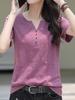 Camiseta de Manga Curta Feminina Gola V Slim Verão Estilo Coreano Versátil Tamanho Grande Simples Manga Meia Mão Casual Versátil Roupa de Trabalho Roupas Diárias