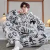 Pijama de Coral para Hombre Invierno Forrado de Felpa Espesor Otoño e Invierno Día Tres Capas Acolchado Ropa de Casa para Adolescentes
