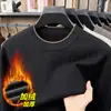 Suéter de Punto Grueso Cálido Casual de Lujo Ligero para Hombre con Cuello Redondo y Terciopelo Plus Otoño Invierno Suéter Base de Lana para Hombre