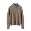 Suéter Zíper Meio Alto 100% Caxemira Pura Outono e Inverno Novo Suéter Feminino Torcido para Usar por Baixo Estilo Doce Suéter Pulôver Curto