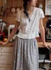 Camisa Soljghter de Lyocell Francês com Decote V e Babados Camisa com Cintura de Renda