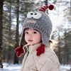 Touca de Bebê Outono e Inverno Quente Espessa de Tricô com Proteção para as Orelhas para Meninos e Meninas Fofa à Prova de Vento Desenho Animado de Lã