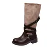 Botas Retro Marrones Melard Plegadas Apiladas para Mujer, Nuevo Estilo Otoño/Invierno 2026, Botas de Montar con Tacón Grueso, Botas de Caña Alta con Suela Gruesa