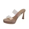 Sandalias de tacón alto transparentes estilo francés con punta redonda para mujer, destalonadas, que aumentan la altura, plataforma impermeable, pantuflas de tacón alto, estilo vacacional